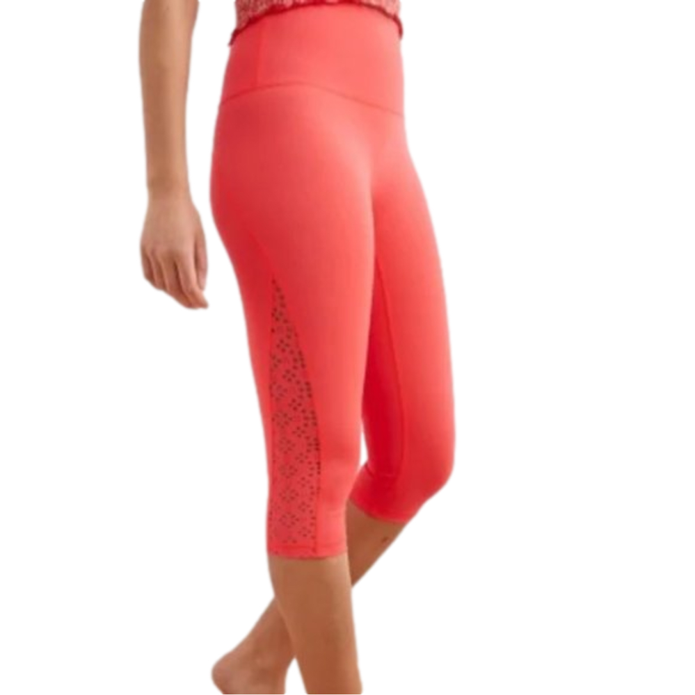 𝅺NWOT Aerie Coral Lasercut High Waisted Crop/Capri Leggings - Small